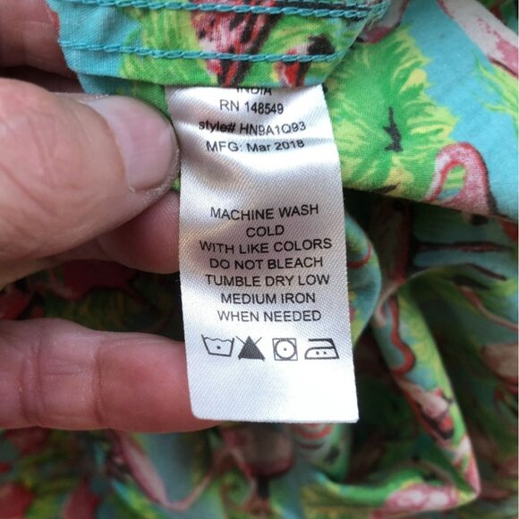 Huntington Beach Club Mens Hawaiian Shirt Large Short Sleeve Green Flamingo - Picture 6 of 11